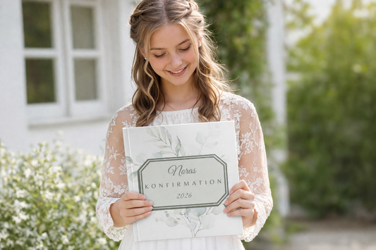 Konfirmationsbog hardcover – personlig konfirmation gave med hilsener (64 Gæster) | gæstebog & mindebog