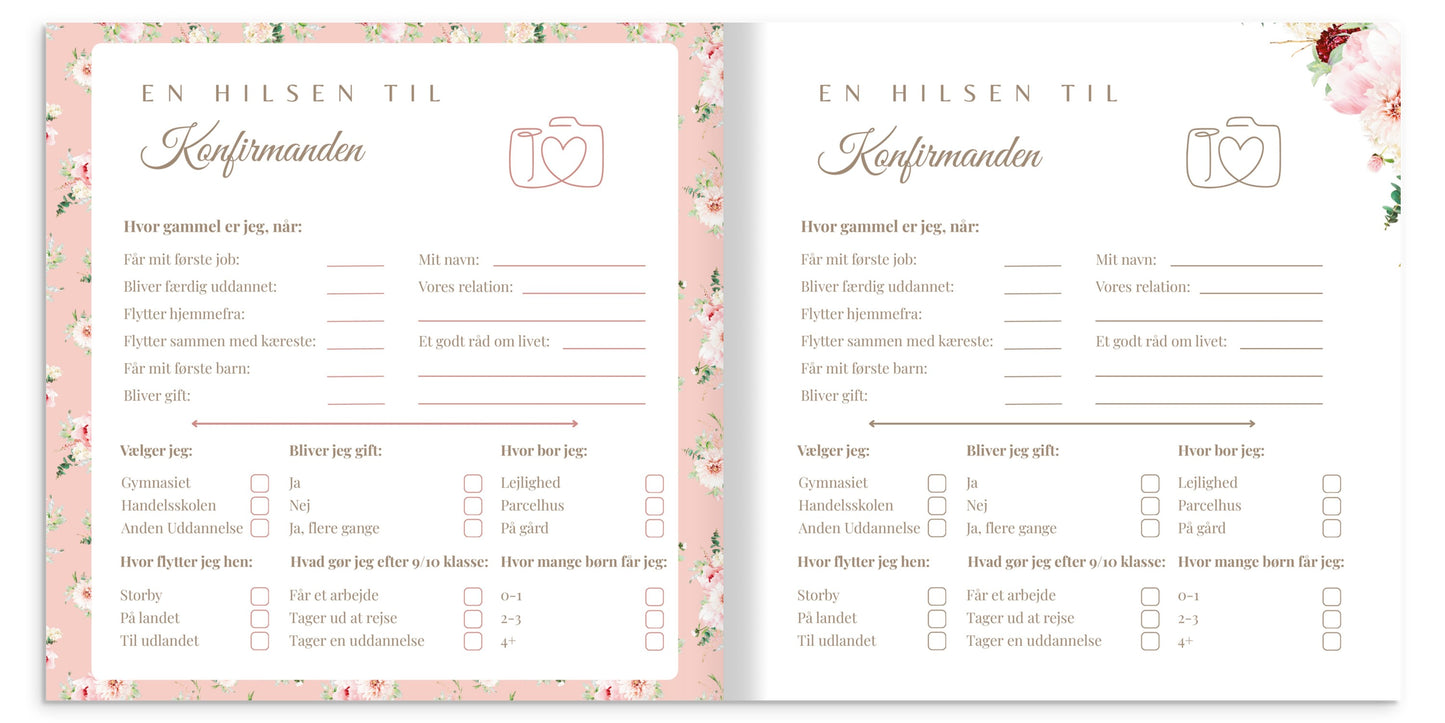 Konfirmationsbog hardcover med Peoner – personlig konfirmation gave med hilsener (64 Gæster) | gæstebog & mindebog