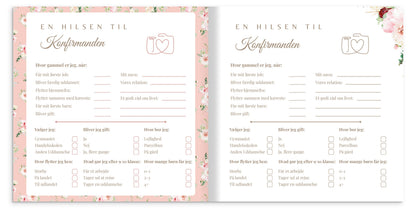 Konfirmationsbog hardcover med Peoner – personlig konfirmation gave med hilsener (64 Gæster) | gæstebog & mindebog