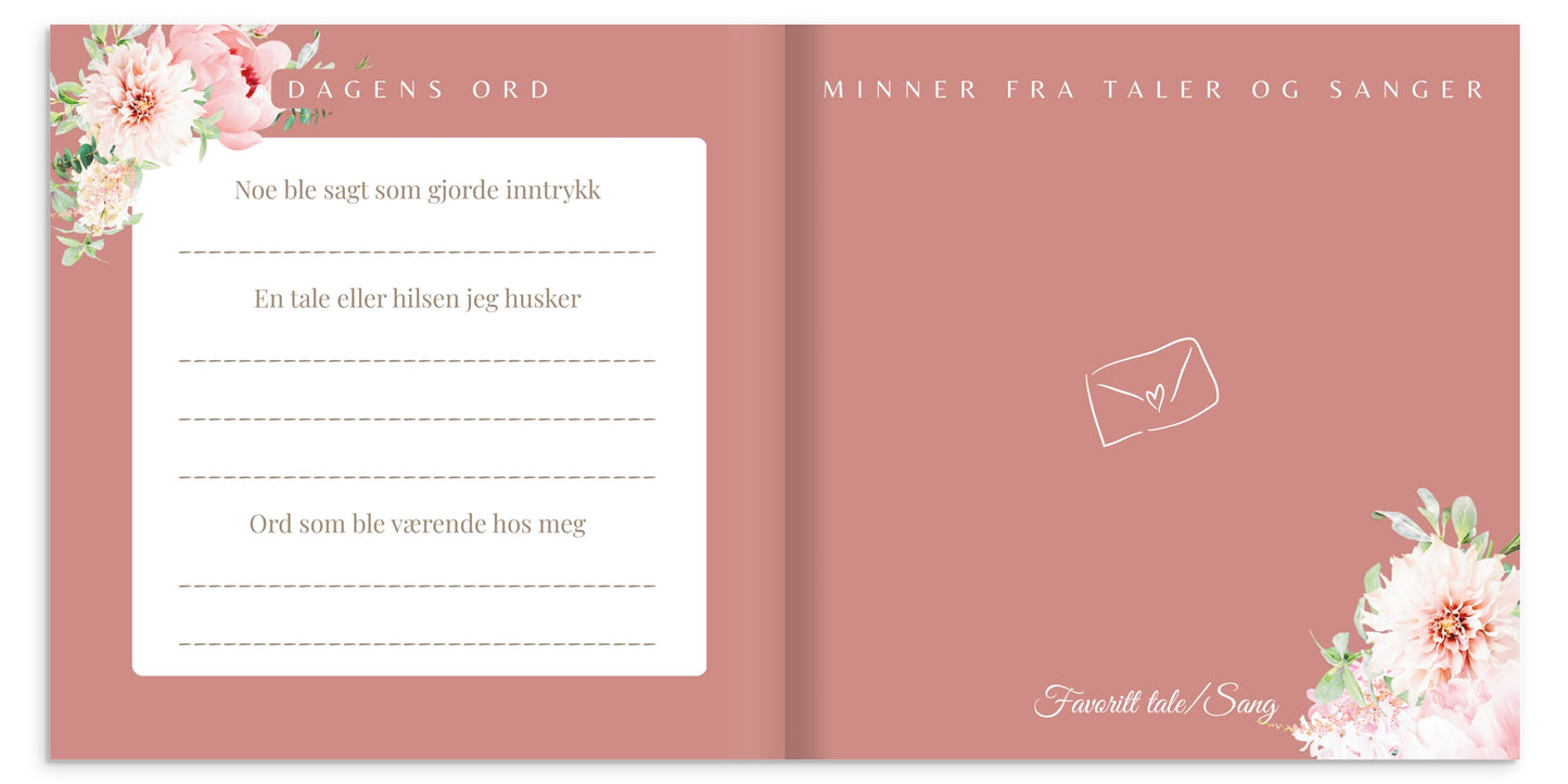 Konfirmationsbog hardcover med Peoner – personlig konfirmation gave med hilsener (64 Gæster) | gæstebog & mindebog